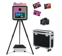 PhotoBooth - Luz RGB con pantalla táctil de 15.6 pulgadas, máquina de fotomatón digital portátil, mini PC integrada para bodas, fiestas, eventos, alquiler (negro, máquina + cámara)