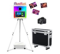 PhotoBooth - Luz RGB con pantalla táctil de 15.6 pulgadas, máquina de fotomatón digital portátil, mini PC integrada para bodas, fiestas, eventos, alquiler (blanco, máquina + cámara)