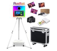 PhotoBooth - Luz RGB con pantalla táctil de 15.6 pulgadas, máquina de fotomatón réflex digital portátil, mini PC integrada para bodas, fiestas, eventos, alquiler (blanco, máquin cámar impresora)