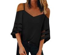 Photocall 50 Cumpleaños Top De para Mujer con Tirantes Finos, Camisa Informal A La con Hombros Descubiertos, Blusa De Manga Acampanada con Inserción De Malla Camiseta Feminista Blusa Fiesta Ofertas