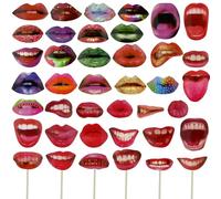 Photocall Cumpleaños,40 PCS Accesorios Photocall Cumpleaños Bodas Labios Rojos Divertidos Foto Prop para Fiestas Decoración Fotomaton Fiesta Temática Adultos Niños DIY Personalizado