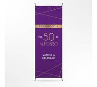 Photocall Cumpleaños Personalizado Diseño Elegante - X Banner 70x180cm con Estructura Personalizable con Nombre y Edad - Cartel Cumpleaños - Fotocall Decoración para Celebración 50 Años (Morado)
