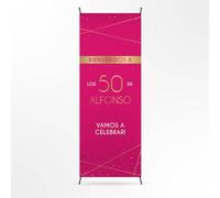 Photocall Cumpleaños Personalizado Diseño Elegante - X Banner 70x180cm con Estructura Personalizable con Nombre y Edad - Cartel Cumpleaños - Fotocall Decoración para Celebración 50 Años (Fucsia)