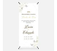 Photocall Personalizado para Bodas de Oro de 70x180 cm - Nombres de la Pareja y Fechas Personalizables - Decoración Especial para Celebrar 50 Aniversario llenos de Amor (Modelo 1)