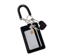 Photocard Holder Keychain - PU Leather Case & Protective ID Holder, Spiral Wrist Coil With Love Heart Charm, 11x7.3cm Symmetrical Frame, 4.33x2.87 Inch Size, Premium Leather Material Grade- For Schoo
