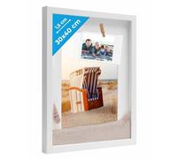 PHOTOLINI 3D Marco de fotos 30x40 cm para rellenar, blanco, marco con profundidad para objetos de hasta 1,5 cm, madera MDF con paspartú y cristal - para manualidades y como regalo