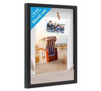 PHOTOLINI 3D Marco de Fotos 30x40 cm para Rellenar, Negro, Marco con Profundidad para Objetos de hasta 1,5 cm, Madera MDF con paspartú y Cristal - para Manualidades y como Regalo
