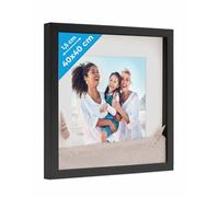 PHOTOLINI 3D Marco de Fotos 40x40 cm para Rellenar, Negro, Marco con Profundidad para Objetos de hasta 1,5 cm, Madera MDF con paspartú y Cristal - para Manualidades y como Regalo