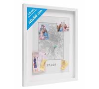 PHOTOLINI 3D Marco de fotos 40x50 cm para rellenar, blanco, marco con profundidad para objetos de hasta 1,5 cm, madera MDF con paspartú y cristal - para manualidades y como regalo