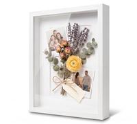 PHOTOLINI 3D Marco de fotos 40x50 cm para rellenar, blanco, marco con profundidad para objetos de hasta 3 cm, madera MDF con paspartú y cristal - para manualidades y como regalo