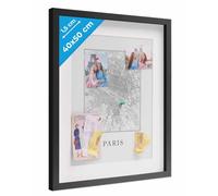 PHOTOLINI 3D Marco de Fotos 40x50 cm para Rellenar, Negro, Marco con Profundidad para Objetos de hasta 1,5 cm, Madera MDF con paspartú y Cristal - para Manualidades y como Regalo