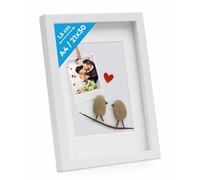PHOTOLINI 3D Marco de fotos A4 21x30 cm para rellenar, blanco, marco con profundidad para objetos de hasta 1,5 cm, madera MDF con paspartú y cristal - para manualidades y como regalo