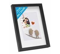 PHOTOLINI 3D Marco de Fotos A4 21x30 cm para Rellenar, Negro, Marco con Profundidad para Objetos de hasta 1,5 cm, Madera MDF con paspartú y Cristal - para Manualidades y como Regalo