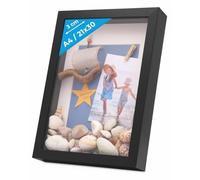PHOTOLINI 3D Marco de fotos A4 21x30 cm para rellenar, negro, marco con profundidad para objetos de hasta 3 cm, madera MDF con paspartú y cristal - para manualidades y como regalo