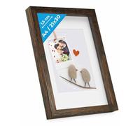PHOTOLINI 3D Marco de Fotos A4 21x30 cm para Rellenar, Roble Oscuro, Marco con Profundidad para Objetos de hasta 1,5 cm, Madera MDF con paspartú y Cristal - para Manualidades y como Regalo