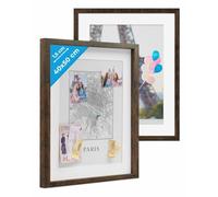 PHOTOLINI 3D Marcos de Fotos 40x50 cm para Rellenar, Roble Oscuro, 2 Piezas Marco con Profundidad para Objetos de hasta 1,5 cm, Madera MDF con paspartú y Cristal - para Manualidades y como Regalo