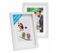PHOTOLINI 3D Marcos de fotos A4 21x30 cm para rellenar, blanco, 2 piezas marco con profundidad para objetos de hasta 1,5 cm, madera MDF con paspartú y cristal - para manualidades y como regalo