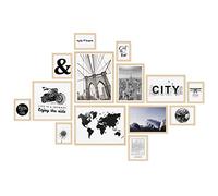 PHOTOLINI Juego de 14 marcos madera MDF natural, marcos para pósteres, cristal acrílico, para colgar, incluye accesorios - para fotos, láminas y pósteres