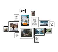 PHOTOLINI Juego de 14 marcos negro madera MDF, marcos para pósteres, cristal acrílico, para colgar, incluye accesorios - para fotos, láminas y pósteres