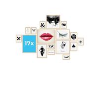 PHOTOLINI Juego de 17 marcos madera MDF natural, marcos para pósteres, cristal acrílico, para colgar, incluye accesorios - para fotos, láminas y pósteres