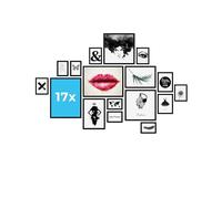 PHOTOLINI Juego de 17 marcos negro madera MDF, marcos para pósteres, cristal acrílico, para colgar, incluye accesorios - para fotos, láminas y pósteres