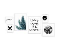 PHOTOLINI Juego de 6 marcos blanco madera MDF, marcos para pósteres, cristal acrílico, para colgar, incluye accesorios - para fotos, láminas y pósteres