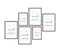 PHOTOLINI Juego de 6 marcos madera MDF roble oscuro, marcos para pósteres, 4x A3 y 2x A4, cristal acrílico, para colgar, incluye accesorios - para fotos, láminas y pósteres