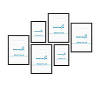 PHOTOLINI Juego de 6 marcos negro madera MDF, marcos para pósteres, 4x A3 y 2x A4, cristal acrílico, para colgar, incluye accesorios - para fotos, láminas y pósteres