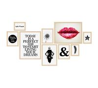 PHOTOLINI Juego de 9 marcos madera MDF natural, marcos para pósteres, cristal acrílico, para colgar, incluye accesorios - para fotos, láminas y pósteres