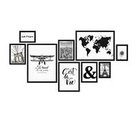 PHOTOLINI Juego de 9 marcos negro madera MDF, marcos para pósteres, cristal acrílico, para colgar, incluye accesorios - para fotos, láminas y pósteres