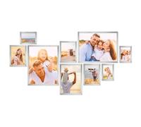 PHOTOLINI Juego de 9 marcos plata madera MDF, marcos para pósteres, cristal acrílico, para colgar, incluye accesorios - para fotos, láminas y pósteres