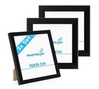 PHOTOLINI Marcos 10x10 cm negro madera MDF, set de 3 marcos para pósteres, cristal acrílico, para colgar y poner de pie, incluye accesorios - para fotos, láminas y pósteres