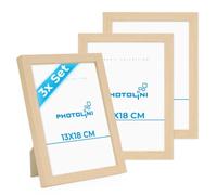 PHOTOLINI Marcos 13x18 cm madera MDF natural, set de 3 marcos para pósteres, cristal acrílico, para colgar y poner de pie, incluye accesorios - para fotos, láminas y pósteres