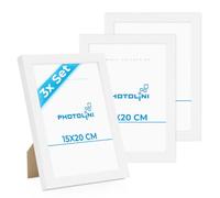 PHOTOLINI Marcos 15x20 cm blanco madera MDF, set de 3 marcos para pósteres, cristal acrílico, para colgar y poner de pie, incluye accesorios - para fotos, láminas y pósteres