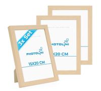 PHOTOLINI Marcos 15x20 cm madera MDF natural, set de 3 marcos para pósteres, cristal acrílico, para colgar y poner de pie, incluye accesorios - para fotos, láminas y pósteres