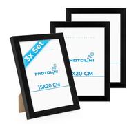 PHOTOLINI Marcos 15x20 cm negro madera MDF, set de 3 marcos para pósteres, cristal acrílico, para colgar y poner de pie, incluye accesorios - para fotos, láminas y pósteres