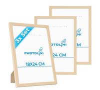 PHOTOLINI Marcos 18x24 cm madera MDF natural, set de 3 marcos para pósteres, cristal acrílico, para colgar y poner de pie, incluye accesorios - para fotos, láminas y pósteres