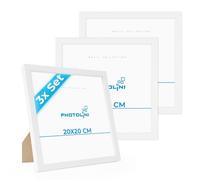 PHOTOLINI Marcos 20x20 cm blanco madera MDF, set de 3 marcos para pósteres, cristal acrílico, para colgar y poner de pie, incluye accesorios - para fotos, láminas y pósteres