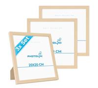 PHOTOLINI Marcos 20x20 cm madera MDF natural, set de 3 marcos para pósteres, cristal acrílico, para colgar y poner de pie, incluye accesorios - para fotos, láminas y pósteres