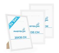PHOTOLINI Marcos 20x30 cm blanco madera MDF, set de 3 marcos para pósteres, cristal acrílico, para colgar y poner de pie, incluye accesorios - para fotos, láminas y pósteres
