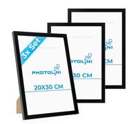 PHOTOLINI Marcos 20x30 cm negro madera MDF, set de 3 marcos para pósteres, cristal acrílico, para colgar y poner de pie, incluye accesorios - para fotos, láminas y pósteres