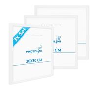 PHOTOLINI Marcos 30x30 cm blanco madera MDF, set de 3 marcos para pósteres, cristal acrílico, para colgar, incluye accesorios - para fotos, láminas y pósteres