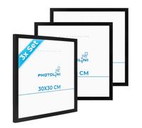 PHOTOLINI Marcos 30x30 cm negro madera MDF, set de 3 marcos para pósteres, cristal acrílico, para colgar, incluye accesorios - para fotos, láminas y pósteres