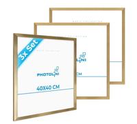 PHOTOLINI Marcos 40x40 cm oro madera MDF, set de 3 marcos para pósteres, cristal acrílico, para colgar, incluye accesorios - para fotos, láminas y pósteres