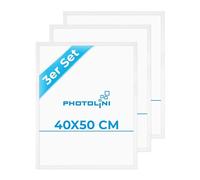 PHOTOLINI Marcos 40x50 cm blanco madera MDF, set de 3 marcos para pósteres, cristal acrílico, para colgar, incluye accesorios - para fotos, láminas y pósteres