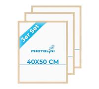 PHOTOLINI Marcos 40x50 cm madera MDF natural, set de 3 marcos para pósteres, cristal acrílico, para colgar, incluye accesorios - para fotos, láminas y pósteres