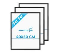 PHOTOLINI Marcos 40x50 cm negro madera MDF, set de 3 marcos para pósteres, cristal acrílico, para colgar, incluye accesorios - para fotos, láminas y pósteres