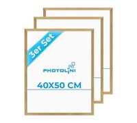 PHOTOLINI Marcos 40x50 cm oro madera MDF, set de 3 marcos para pósteres, cristal acrílico, para colgar, incluye accesorios - para fotos, láminas y pósteres