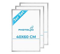 PHOTOLINI Marcos 40x60 cm plata madera MDF, set de 3 marcos para pósteres, cristal acrílico, para colgar, incluye accesorios - para fotos, láminas y pósteres