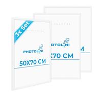 PHOTOLINI Marcos 50x70 cm blanco madera MDF, set de 3 marcos para pósteres, cristal acrílico, para colgar, incluye accesorios - para fotos, láminas y pósteres